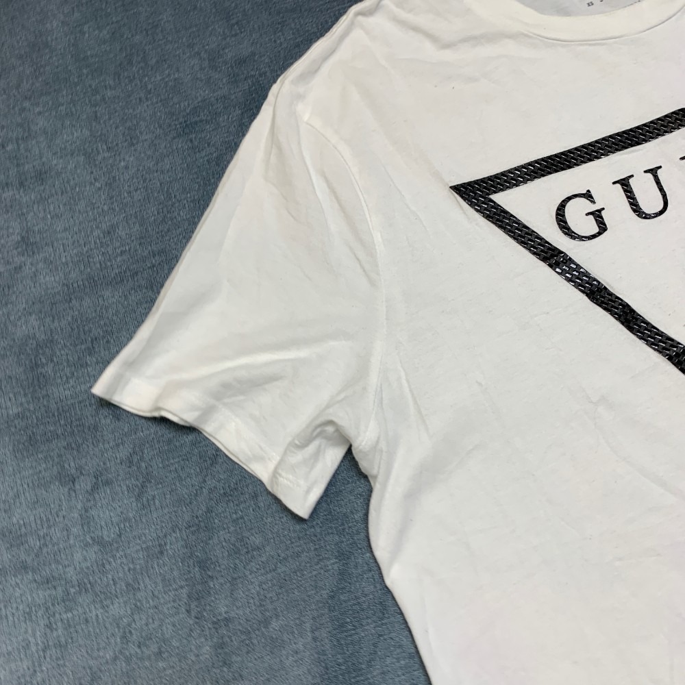 Guess T Shirt Mens Large White Graphic Spell Out Logo Crew Neck Short Sleeve - Picture 8 of 16